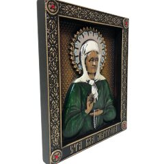 Большая резная икона «Матрона Московская» с кристаллами Сваровски