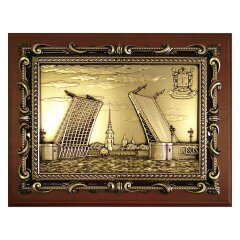 Сувенирная картина гравюра «Дворцовый мост» с видами и символикой города СПб