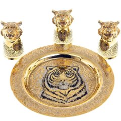 Подарочный набор 3 стопки перевёртыши «Тигр» с сувенирной тарелкой