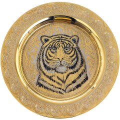 Подарочный набор 3 стопки перевёртыши «Тигр» с сувенирной тарелкой