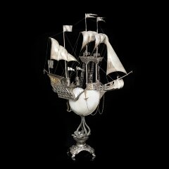 Серебряный корабль ручной работы «Монарх» из морской раковины NAUTILUS