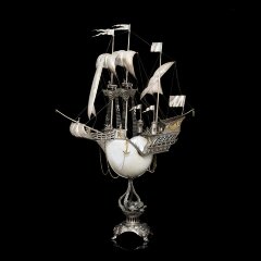 Серебряный корабль ручной работы «Монарх» из морской раковины NAUTILUS
