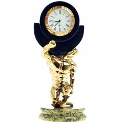 Настольные часы «Атлант» на камне (змеевик) в подарок спортсмену