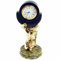 Настольные часы «Атлант» на камне (змеевик) в подарок спортсмену