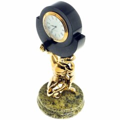 Настольные часы «Атлант» на камне (змеевик) в подарок спортсмену