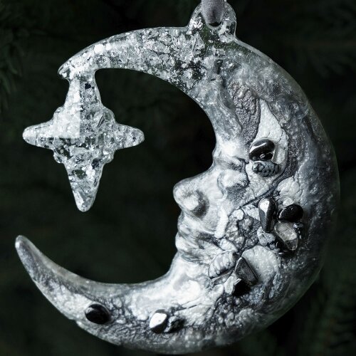 Ёлочная игрушка «Полумесяц» (обсидиан) в подарок на Новый год