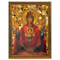 Витражная икона «Неупиваемая чаша» с янтарём в подарок христианину