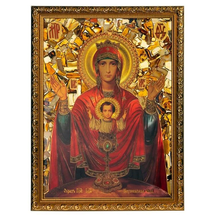 Витражная икона «Неупиваемая чаша» с янтарём