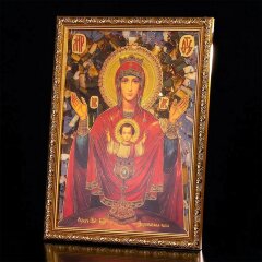 Витражная икона «Неупиваемая чаша» с янтарём в подарок бабушке