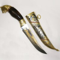 Коллекционный нож «Волк» с деревянной рукоятью в позолоченных ножнах