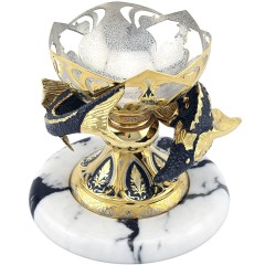 Большая икорница с позолотой «Осётр» на камне станет украшением стола