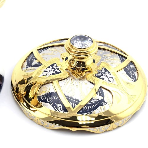 Большая икорница с позолотой «Осётр» на камне станет украшением стола