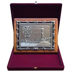 Сувенирная картина гравюра «Стрелка Васильевского острова» с видами и символикой города СПб