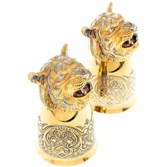 Подарочные стопки перевёртыши «Тигр» (2 шт) в деревянном футляре