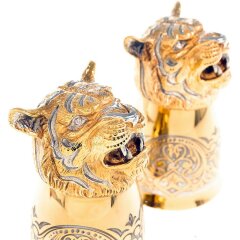 Подарочные стопки перевёртыши «Тигр» (2 шт) в деревянном футляре