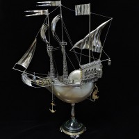 Серебряный корабль ручной работы «Морской бриз» из морской раковины NAUTILUS
