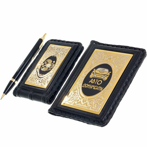 Подарочный набор «Документы» (кожаная обложка автодокументов, визитница, ручка)