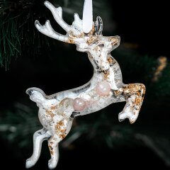 Ёлочная игрушка «Олень» из камня (розовый кварц) в подарок к новому году