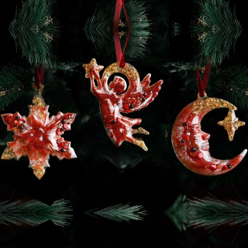 Подарочный набор из 3-х ёлочных игрушек «Рождество» (коралл) в подарок к новому