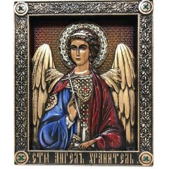 Большая резная икона «Ангел Хранитель» с кристаллами Swarovski