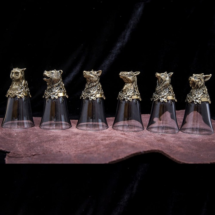 Подарочный набор рюмки перевёртыши «Звери» из бронзы