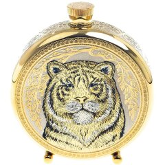 Подарочная металлическая фляжка «Тигр» в деревянном футляре