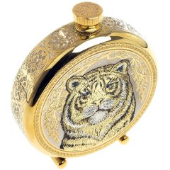 Подарочная металлическая фляжка «Тигр» в деревянном футляре
