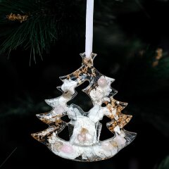 Ёлочная игрушка «Ёлка» из камня (розовый кварц) в подарок к новому году