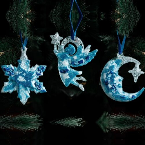 Подарочный набор из 3-х ёлочных игрушек «Рождество» (лазурит) в подарок к новому году