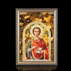 Настенная икона «Целитель Пантелеймон» из янтаря