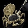 Икорница металлическая «Золотой краб» с покрытием 24 каратным золотом в подарочном футляре