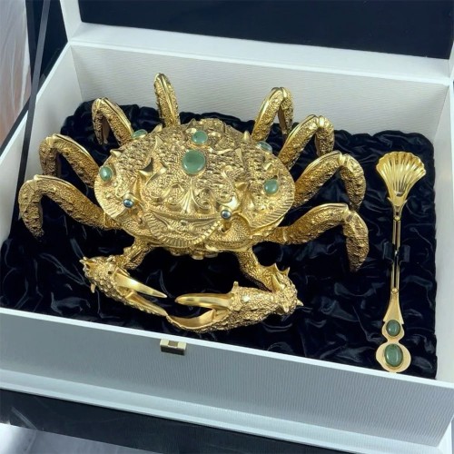 Икорница металлическая «Золотой краб» с покрытием 24 каратным золотом в подарочном футляре