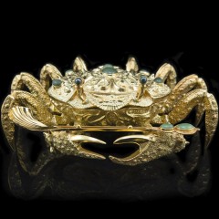 Икорница металлическая «Золотой краб» с покрытием 24 каратным золотом в подарочном футляре