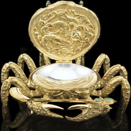 Икорница металлическая «Золотой краб» с покрытием 24 каратным золотом в подарочном футляре