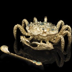 Икорница металлическая «Золотой краб» с покрытием 24 каратным золотом в подарочном футляре