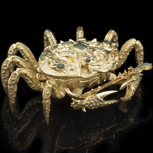 Икорница металлическая «Золотой краб» с покрытием 24 каратным золотом в подарочном футляре