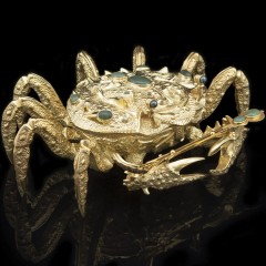 Икорница металлическая «Золотой краб» с покрытием 24 каратным золотом в подарочном футляре