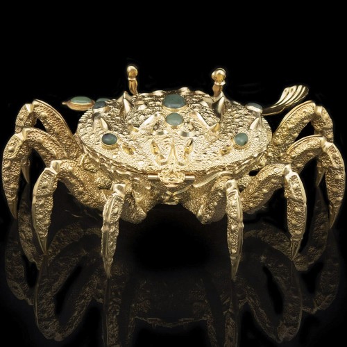 Икорница металлическая «Золотой краб» с покрытием 24 каратным золотом в подарочном футляре