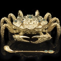 Икорница металлическая «Золотой краб» с покрытием 24 каратным золотом в подарочном футляре