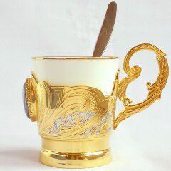 Кофейная чашка «Агат» с позолоченным подстаканником