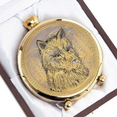 Подарочная металлическая фляжка «Волк» в деревянном футляре