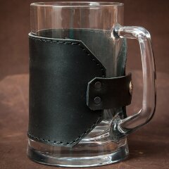 Стеклянная пивная кружка «Делу время, а пиво щас» в оплетке из кожи