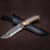 Сувенирный нож «Барсук» из дамасской стали с деревянной рукоятью (карельская берёза)