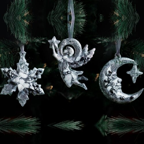 Подарочный набор из 3-х ёлочных игрушек «Рождество» (обсидиан) в подарок к новому году