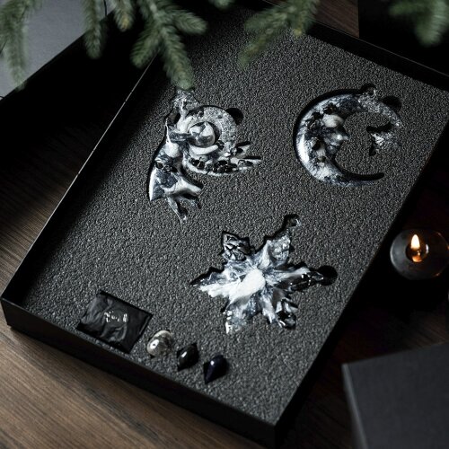 Подарочный набор из 3-х ёлочных игрушек «Рождество» (обсидиан) в подарок к новому году