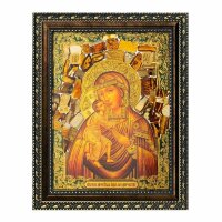 Янтарная икона «Божья Матерь Феодоровская» в багете