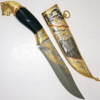 Сувенирный нож «Волк» с деревянной рукоятью в позолоченных ножнах