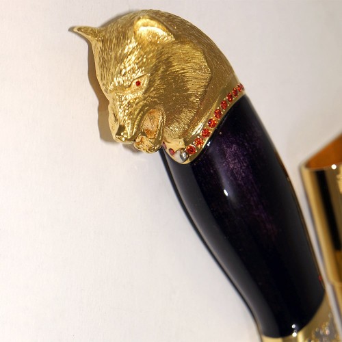 Сувенирный нож «Волк» с деревянной рукоятью в позолоченных ножнах