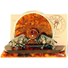 Настольная визитница из янтаря «Быки»