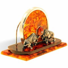 Настольная визитница из янтаря «Быки»